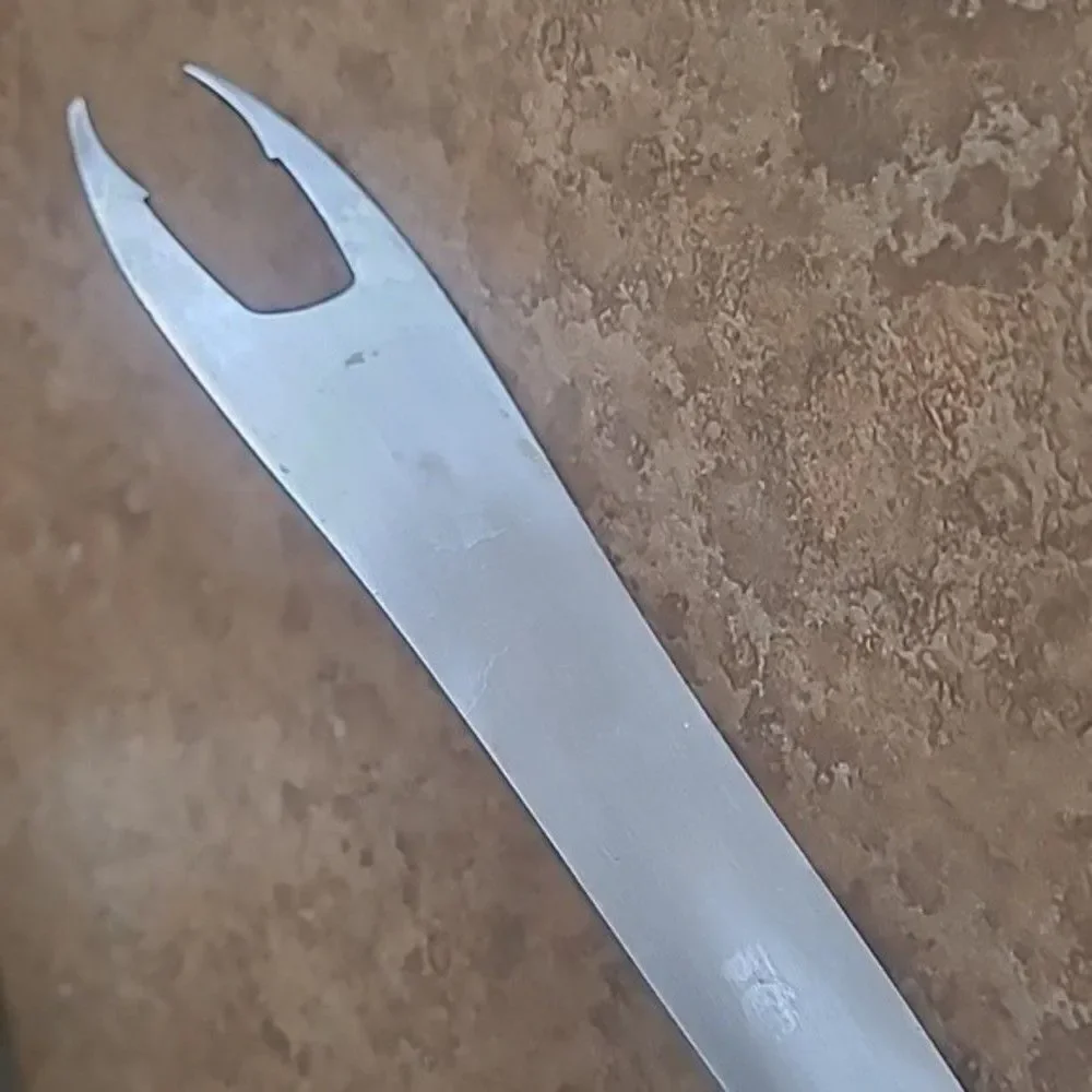 Meat Fork Coleman BBQ Grill Tool Green Handle Stainless Steel kitchen vtg